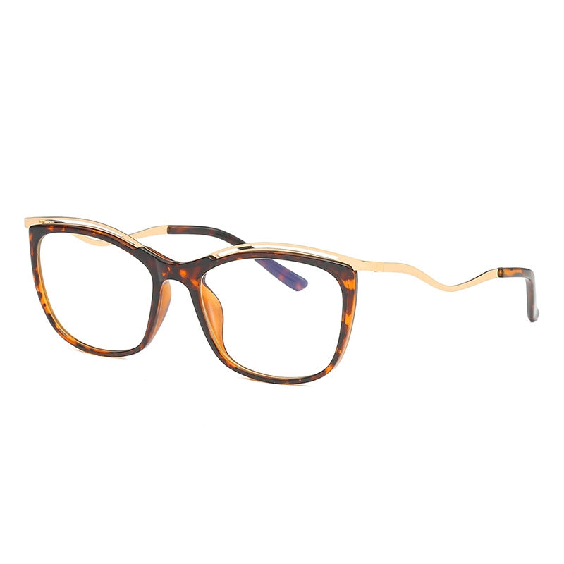 Wavy Metal Temple Cat Eye Blue Light Blocking Glasses in Amber Tortoiseshell