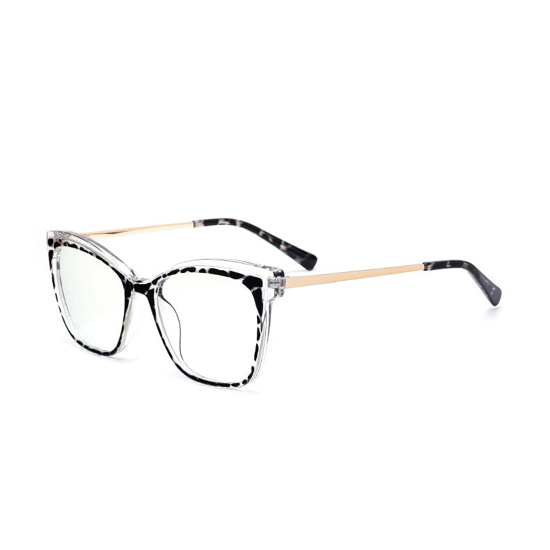 LENSVA Layered Crystal Cat Eye Spring Hinge Blue Light Glasses in Spotted Tortoise and Gold