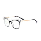LENSVA Layered Crystal Cat Eye Spring Hinge Blue Light Glasses in Spotted Tortoise and Gold