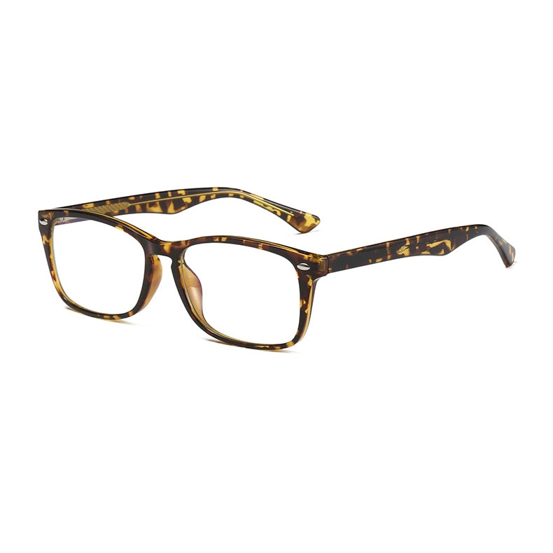 Oval Rivet Rectangle Blue Light Blocking Glasses in Amber Leopard Tortoiseshell
