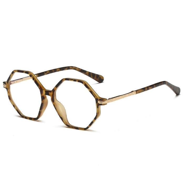 Geometric Octagon Spring Hinge Blue Light Blocking Glasses in Classic Tortoiseshell Demi with Gold Temples