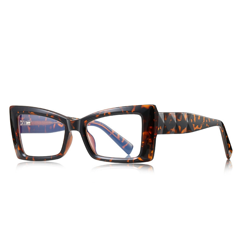 Faceted Prism Cat Eye Blue Light Blocking Glasses in Amber Leopard Tortoiseshell