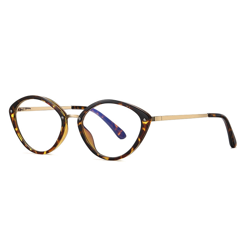 LENSVA Metal Bridge Cat Eye Spring Hinge Blue Light Glasses in Amber Tortoise and Gold