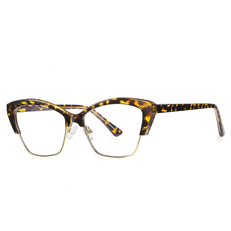 Flared Browline Cat Eye Blue Light Blocking Glasses in Amber Tortoiseshell & Gold