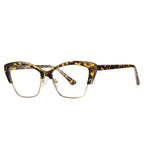 Flared Browline Cat Eye Blue Light Blocking Glasses in Amber Tortoiseshell & Gold