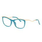 Wavy Metal Temple Cat Eye Blue Light Blocking Glasses in Turquoise Teal Green