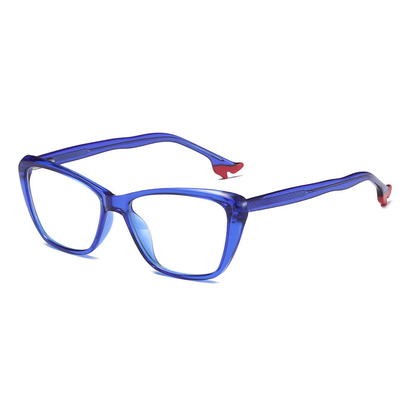 High Heel Temple Cat Eye Blue Light Blocking Glasses in Translucent Royal Cobalt Blue with Red Heel Tips