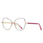 Oversized Metal Butterfly Blue Light Blocking Glasses in Gold with Berry Red Enamel Rim