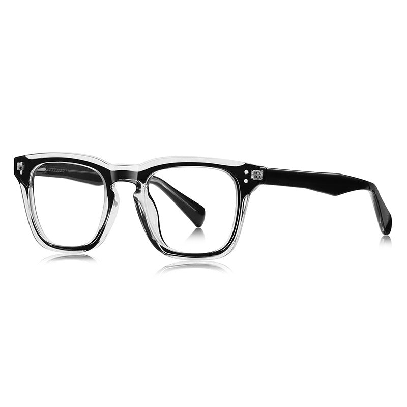 Dual Rivet Square Blue Light Blocking Glasses in Amber Brown and Clear Two-Tone Frame