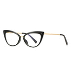 Mixed Material Cat Eye Gold Crossbar Blue Light Blocking Glasses in Glossy Black
