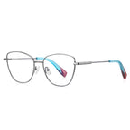 Accent Tip Metal Cat Eye Blue Light Blocking Glasses in Gunmetal with Turquoise Tips