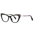 Stepped Hinge Cat Eye Blue Light Blocking Glasses in Glossy Black with Purple Inlay