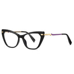 Stepped Hinge Cat Eye Blue Light Blocking Glasses in Glossy Black with Purple Inlay