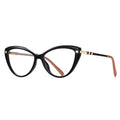Banded Temple Cat Eye Blue Light Blocking Glasses in Glossy Solid Black