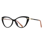 Banded Temple Cat Eye Blue Light Blocking Glasses in Glossy Solid Black