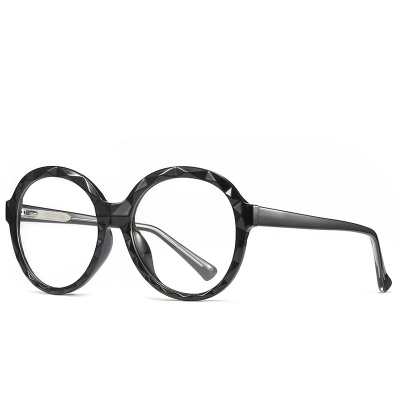 Diamond Cut Round Blue Light Blocking Glasses in Glossy Solid Black