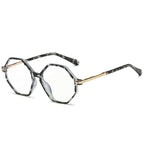 Geometric Octagon Spring Hinge Blue Light Blocking Glasses in Grey Tortoiseshell Marble with Gold Temples