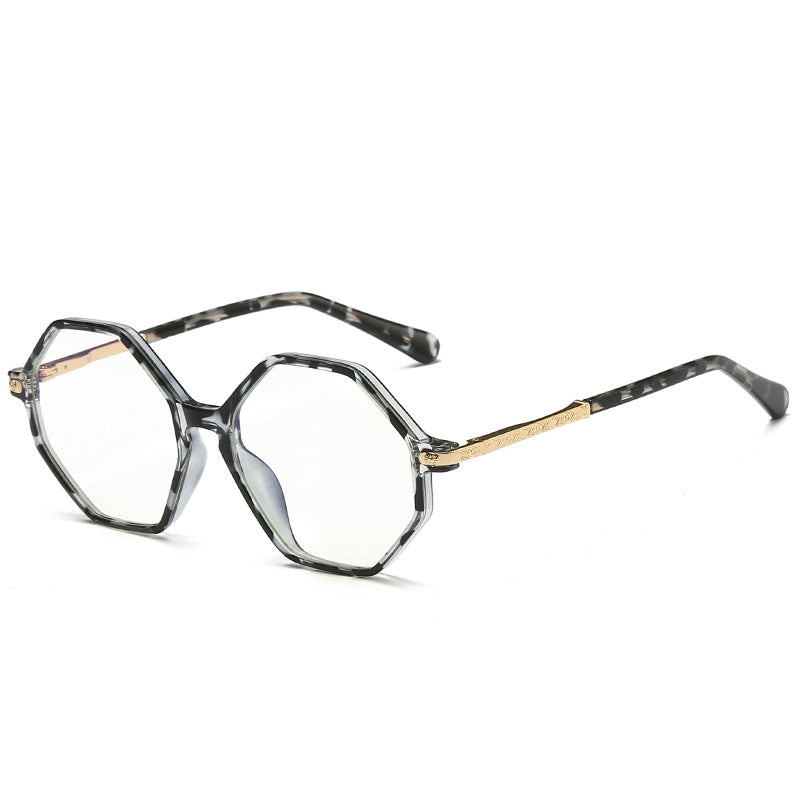 Geometric Octagon Spring Hinge Blue Light Blocking Glasses in Grey Tortoiseshell Marble with Gold Temples