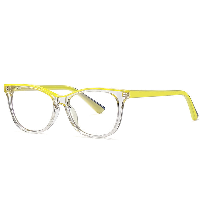 Colorblock Temple Cat Eye Blue Light Blocking Glasses in Black & Royal Blue