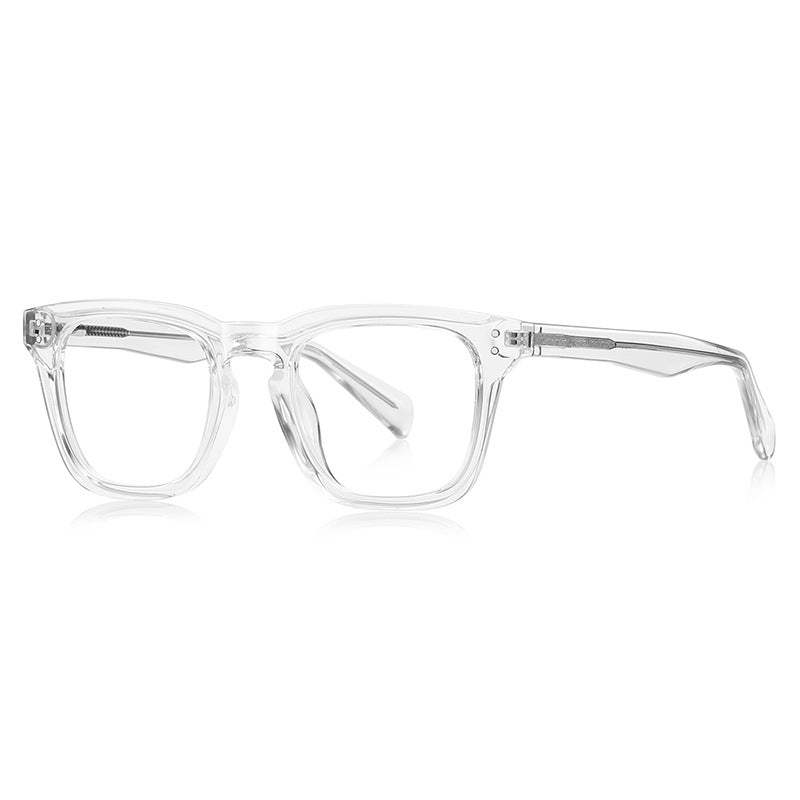 Dual Rivet Square Blue Light Blocking Glasses in Transparent Slate Blue Crystal Frame