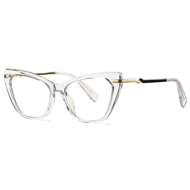 Stepped Hinge Cat Eye Blue Light Blocking Glasses in Crystal Clear with Black Inlay
