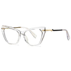 Stepped Hinge Cat Eye Blue Light Blocking Glasses in Crystal Clear with Black Inlay