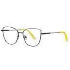 Accent Tip Metal Cat Eye Blue Light Blocking Glasses in Black with Neon Lime Tips