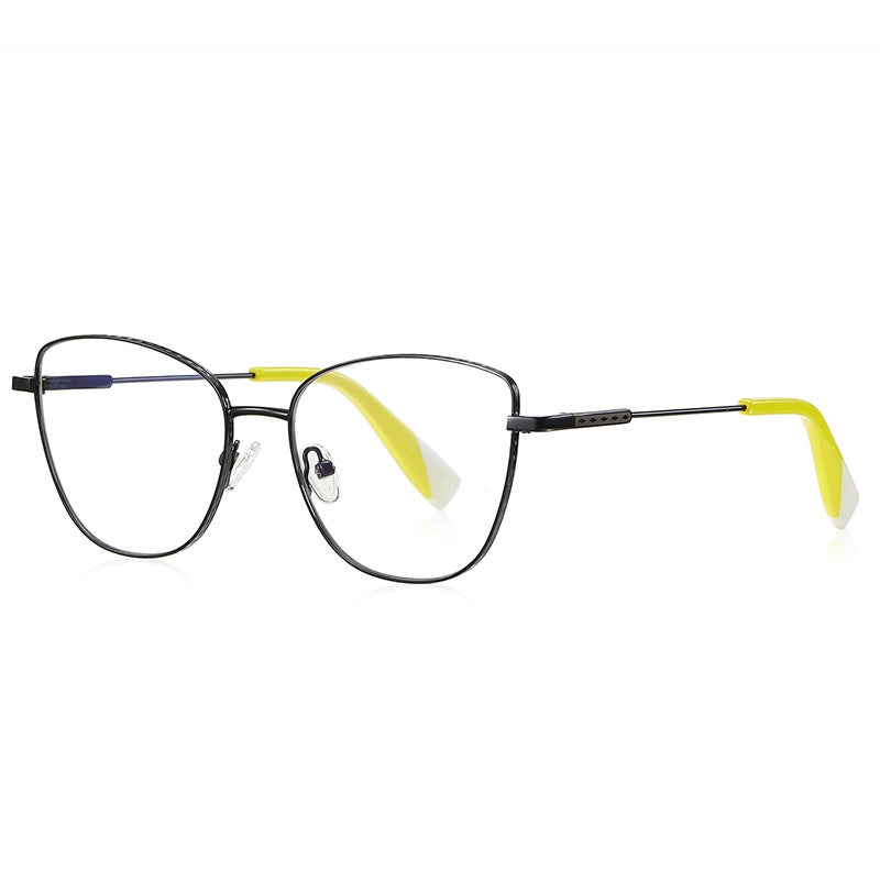 Accent Tip Metal Cat Eye Blue Light Blocking Glasses in Black with Neon Lime Tips