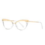 Mixed Material Cat Eye Gold Crossbar Blue Light Blocking Glasses in Clear Gold
