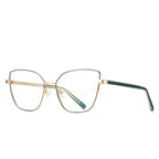 Slim Metal Cat Eye Blue Light Blocking Glasses in Gold & Emerald Green