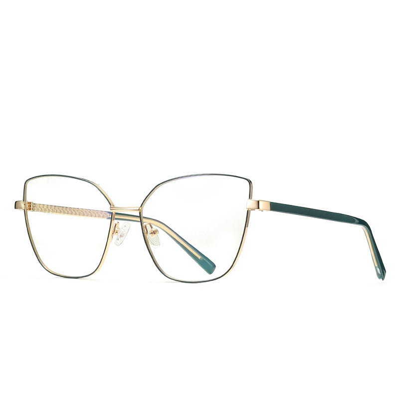 Slim Metal Cat Eye Blue Light Blocking Glasses in Gold & Emerald Green