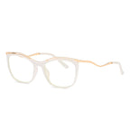 Wavy Metal Temple Cat Eye Blue Light Blocking Glasses in Cream Ivory