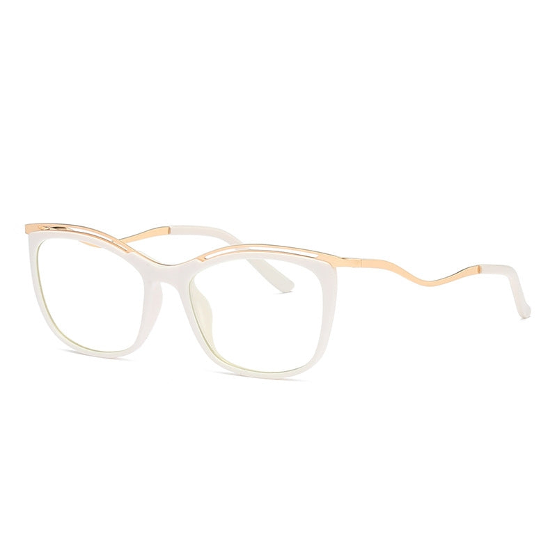 Wavy Metal Temple Cat Eye Blue Light Blocking Glasses in Cream Ivory