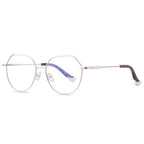 Geometric Octagon Metal Blue Light Blocking Glasses in Silver & White with Tortoise Tips