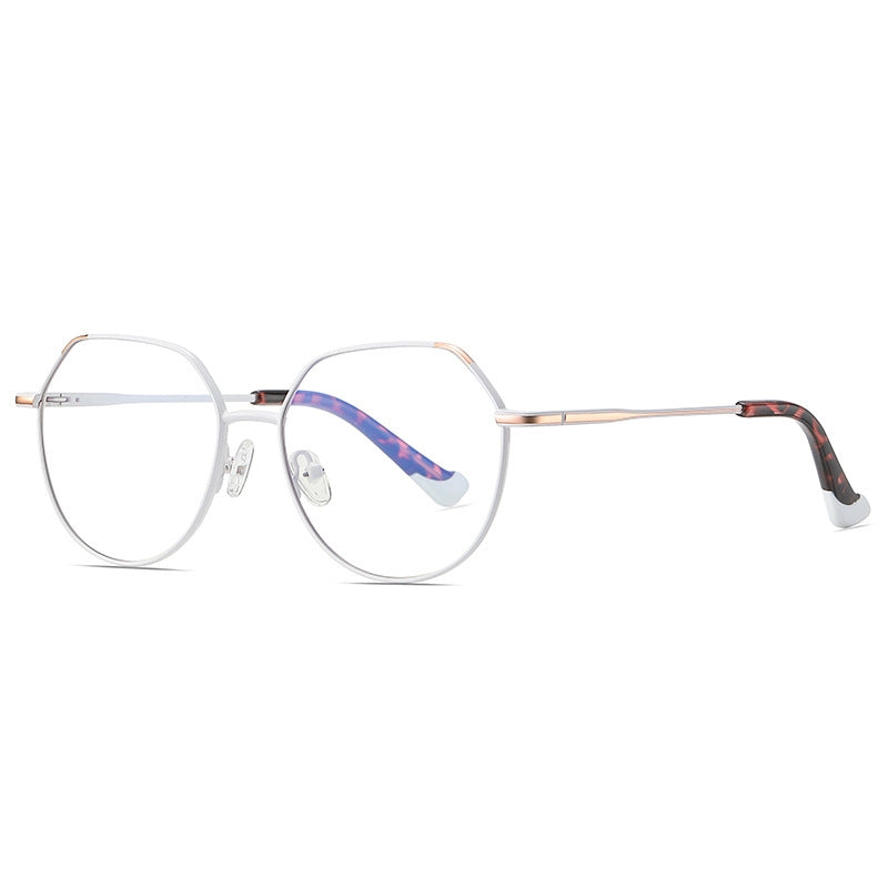 Geometric Octagon Metal Blue Light Blocking Glasses in Silver & White with Tortoise Tips
