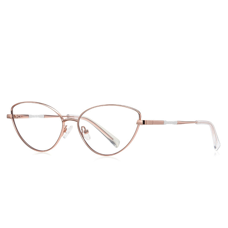 Knotted Temple Metal Cat Eye Blue Light Blocking Glasses in Rose Gold & Clear
