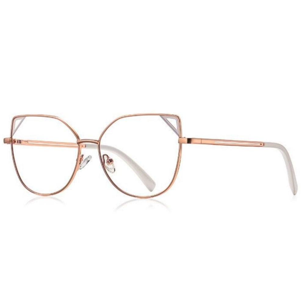 Cutout Triangle Wing Butterfly Blue Light Glasses in Rose Gold with White Accents