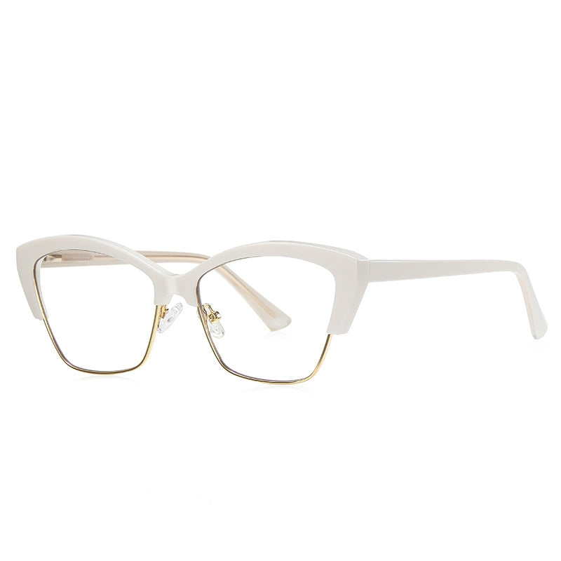 Flared Browline Cat Eye Blue Light Blocking Glasses in Ivory Cream & Gold