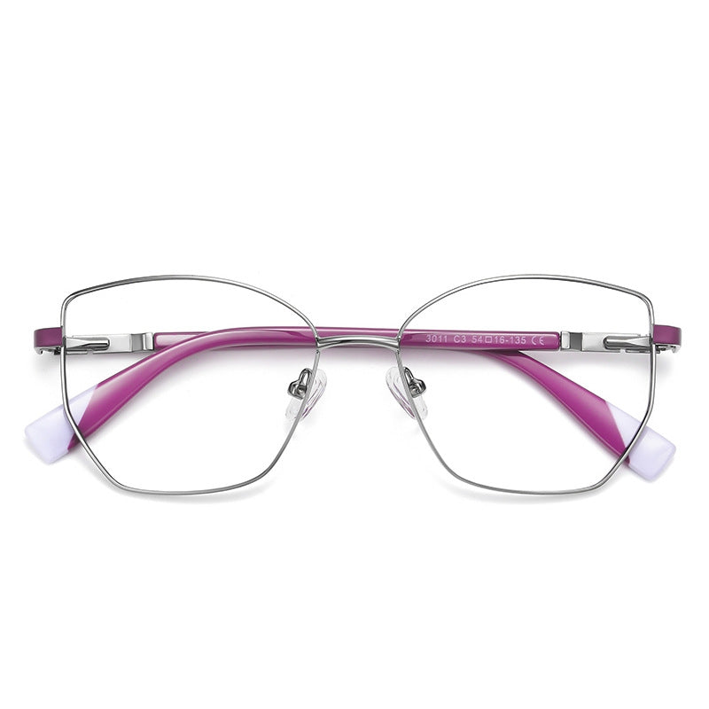 Dipped Tip Metal Butterfly Blue Light Blocking Glasses in Magenta Purple with White Dipped Tips