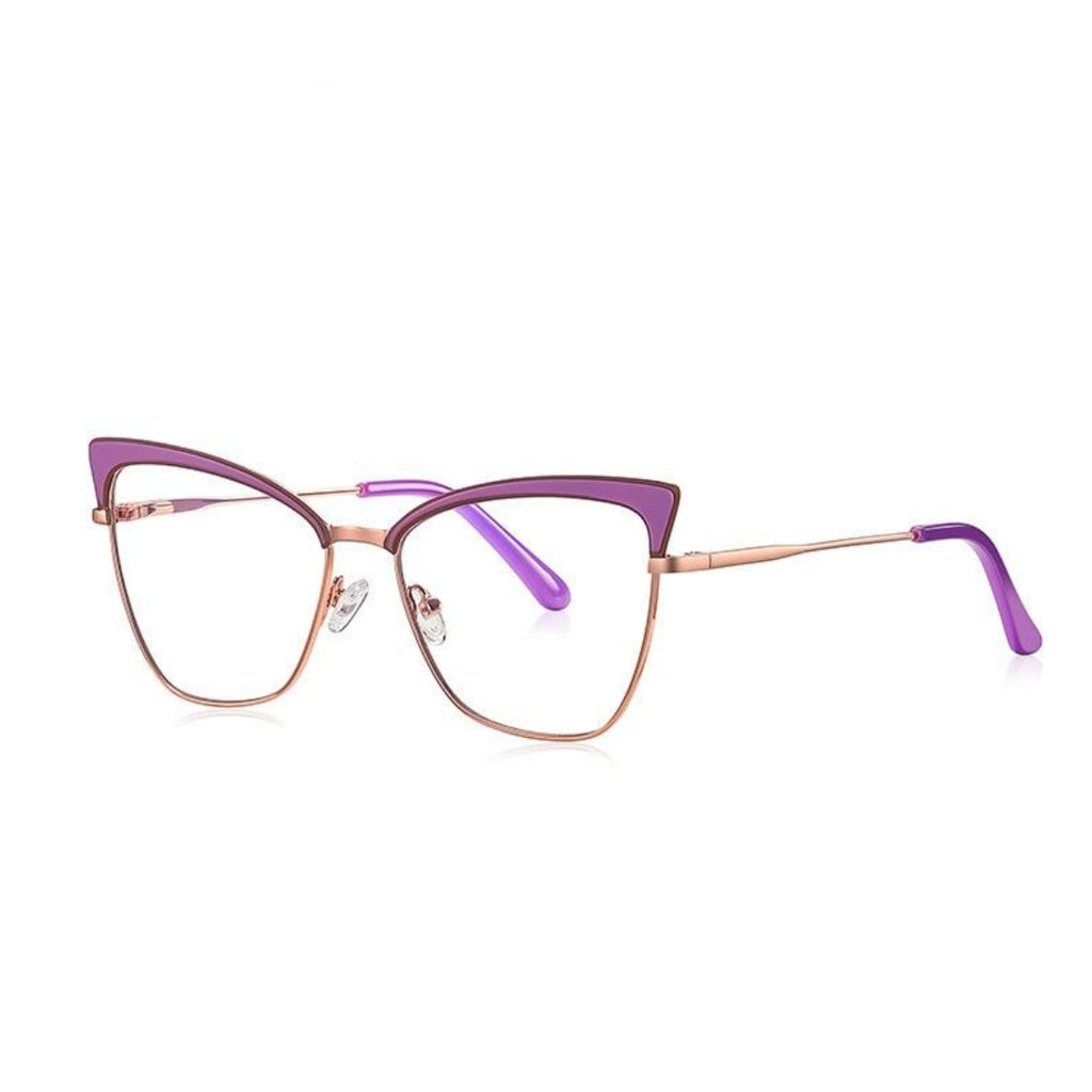 Bicolor Brow Metal Cat Eye Blue Light Blocking Glasses in Rose Gold Metal with Violet Purple Bicolor Brow