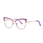 Bicolor Brow Metal Cat Eye Blue Light Blocking Glasses in Rose Gold Metal with Violet Purple Bicolor Brow