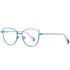 Accent Tip Metal Cat Eye Blue Light Blocking Glasses in Metallic Teal with Lilac Tips