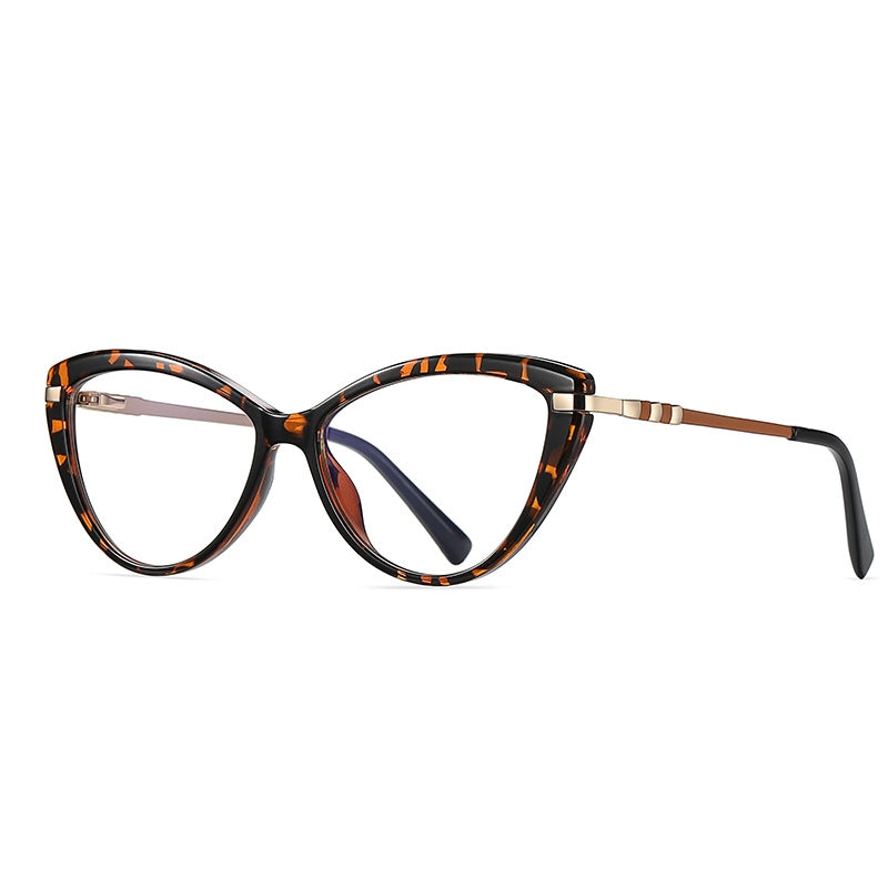 Banded Temple Cat Eye Blue Light Blocking Glasses in Ruby Red