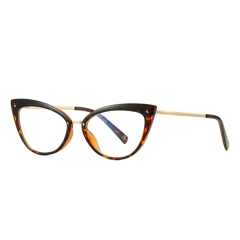 Mixed Material Cat Eye Gold Crossbar Blue Light Blocking Glasses in Tortoiseshell