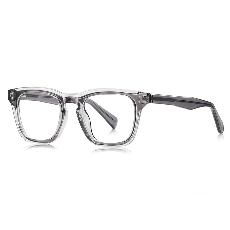 Dual Rivet Square Blue Light Blocking Glasses in Black and Clear Two-Tone Split Frame