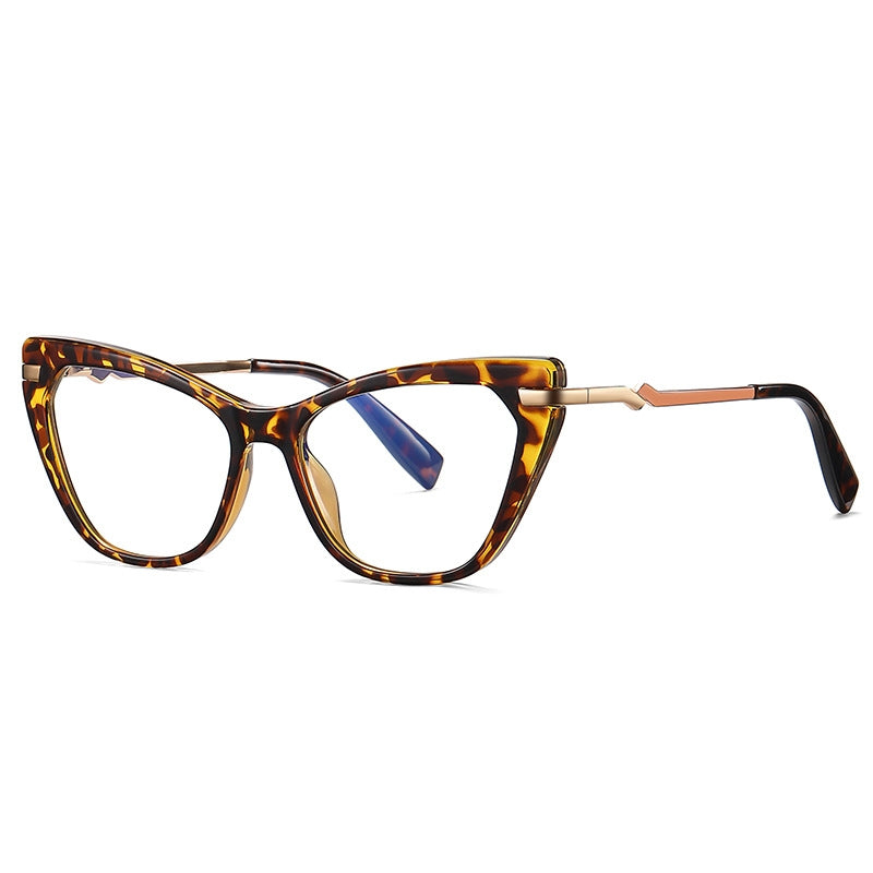 Stepped Hinge Cat Eye Blue Light Blocking Glasses in Amber Tortoiseshell with Peach Inlay