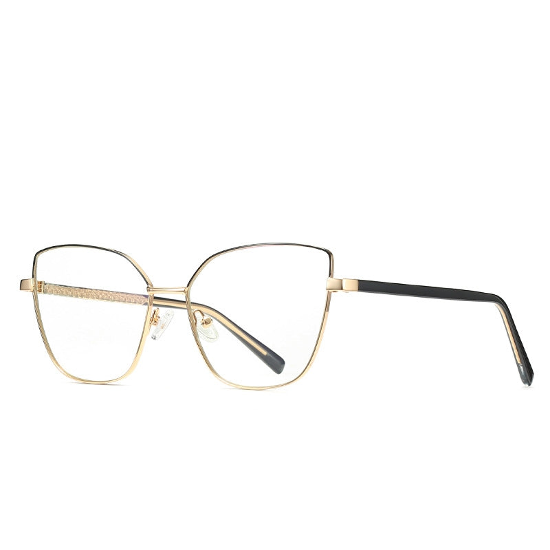 Slim Metal Cat Eye Blue Light Blocking Glasses in Gold & Black