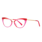 Mixed Material Cat Eye Gold Crossbar Blue Light Blocking Glasses in Red Pink Gradient