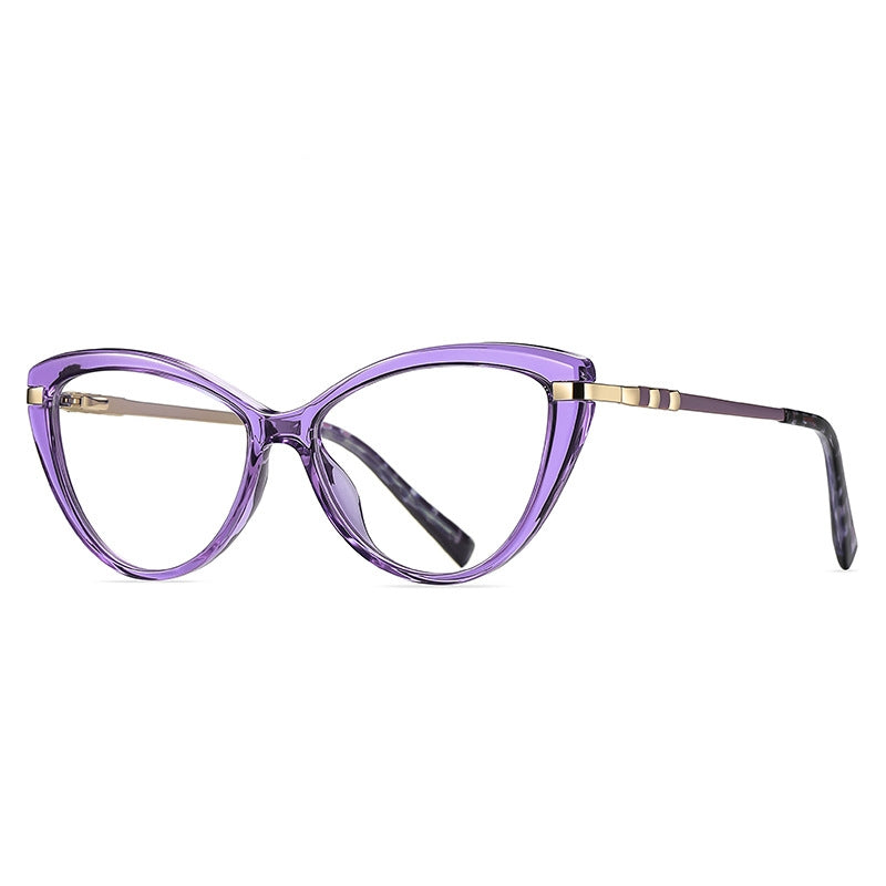 Banded Temple Cat Eye Blue Light Blocking Glasses in Cobalt Blue