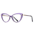 Banded Temple Cat Eye Blue Light Blocking Glasses in Cobalt Blue